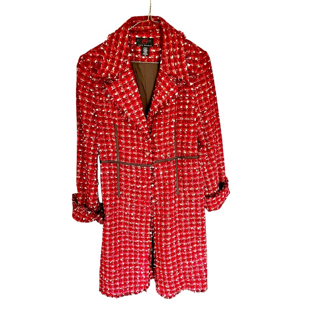 True Meaning 90s Y2K Vintage
Tweed Red Brown Trench Coat Sz M Bohemian, Grunge